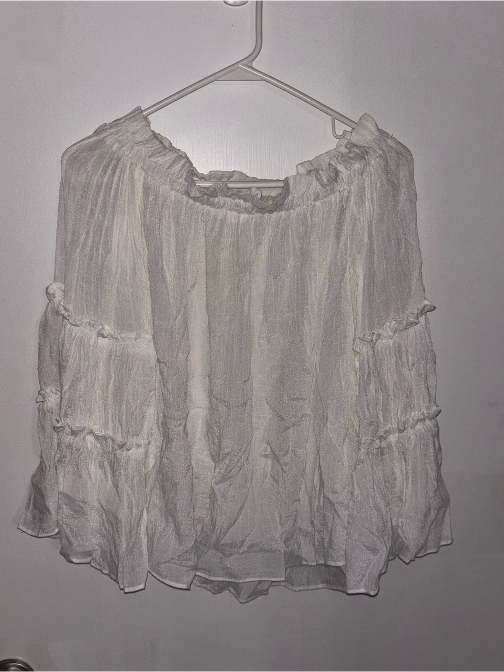 White Off-Shoulder Ruffle Tiered Tunic Top